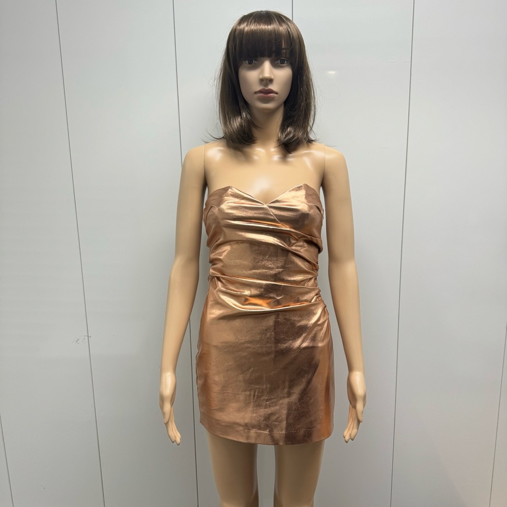 COPPER METALLIC MINI DRESS WITH SHORTS
